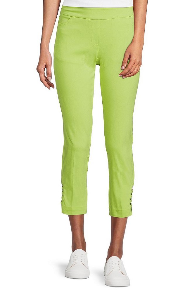 Lime Straight Hem Pull-On Ladder Hem Twill Crop Pants