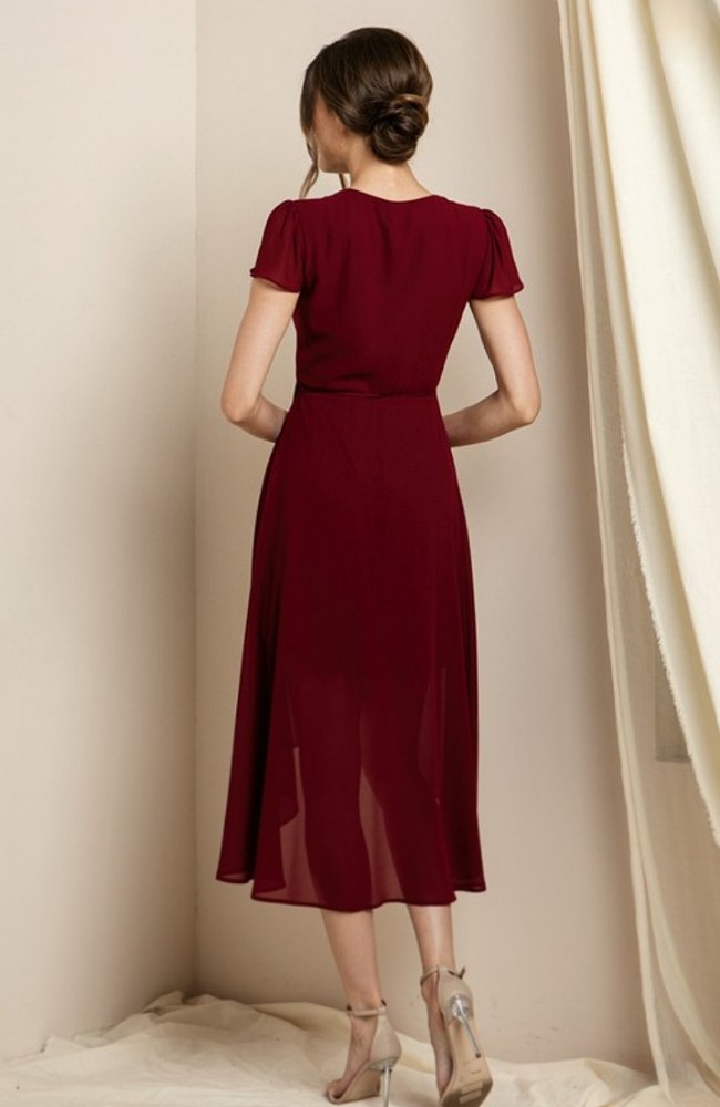 red short sleeve chiffon midi dress Red Lace Dress