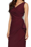 Long Sheath Dress with Surplice Neckline