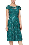 Emerald Tea Length A-line Soutache Dress