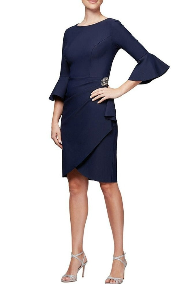 Sheath Compression Cocktail Dress with Bell Sleeves