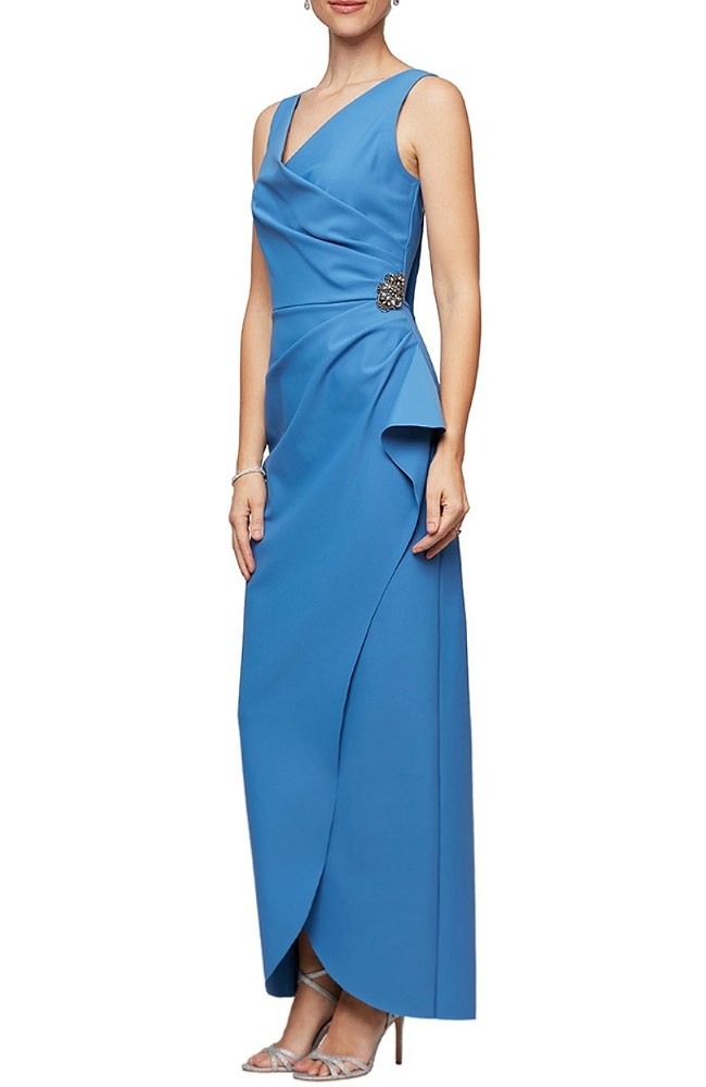 Long Sheath Dress with Surplice Neckline