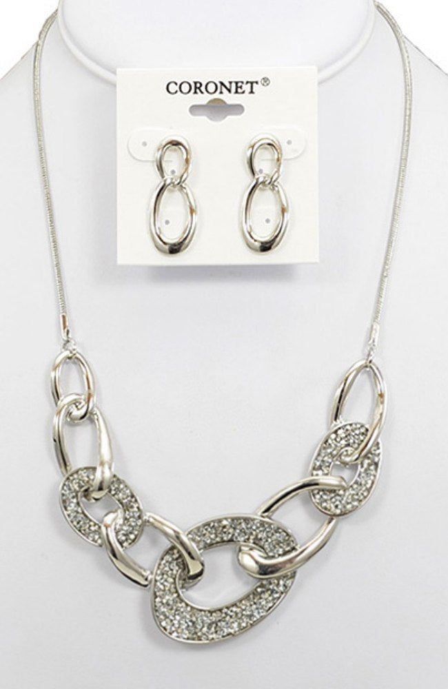 Silver & Glitter Epoxy Oval Links Necklace & Earrings