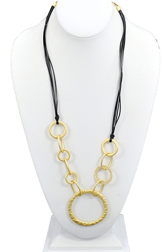 Matte Gold w/Pave Crystals & Interlocking Rings Necklace