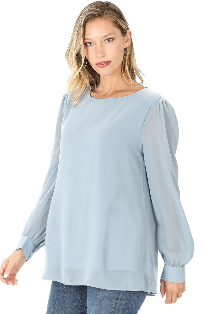 Long Sleeve Chiffon Blouse