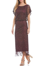 Fringe Hem Crochet Blouson Long Dress