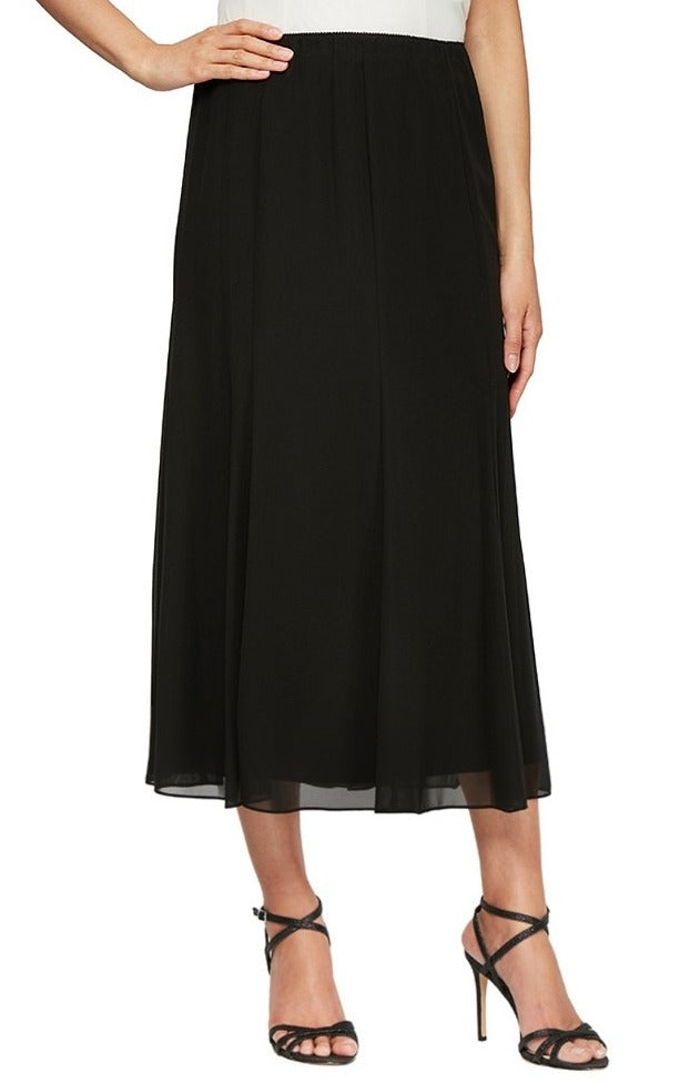 Black Chiffon Tea-Length Skirt