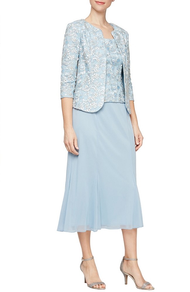 Mock Jacket Dress with Corded Detail and Godet Skirt