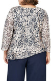 Navy Printed Blouse With Asymmetric Tiered Hem