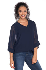 V-Neck Top With Chiffon