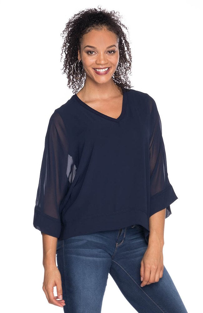 V-Neck Top With Chiffon