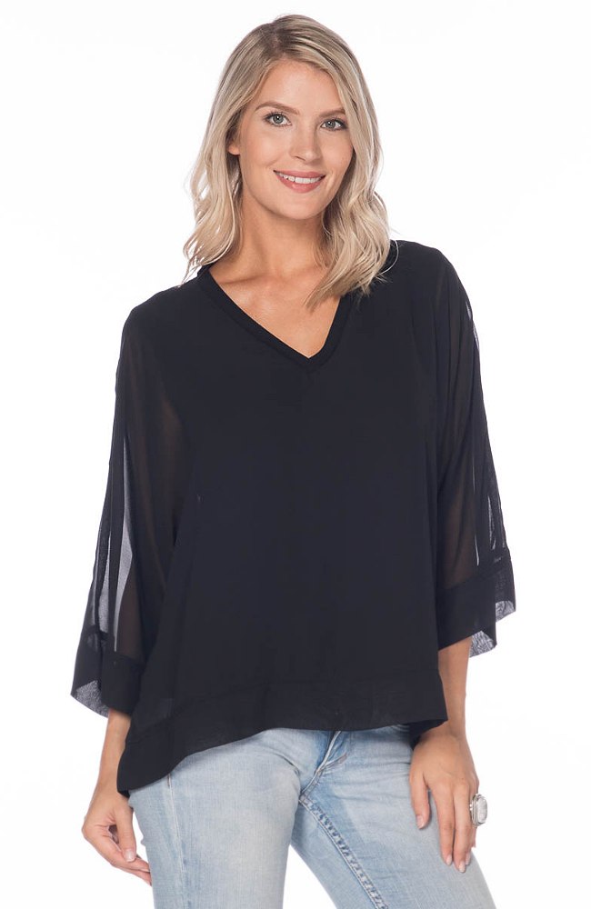 V-Neck Top With Chiffon