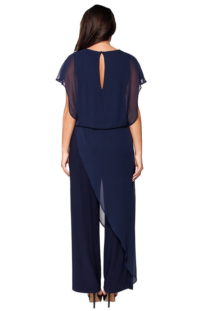 Women's Jumpsuit with Chiffon Overlay - Last Tango S Women's Jumpsuit with Chiffon Overlay - Last Tango S