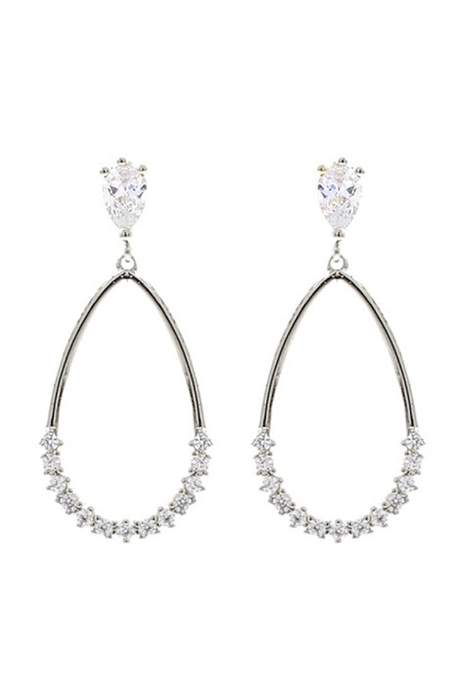 CZ TEARDROP DANGLE PIERCED EARRINGS