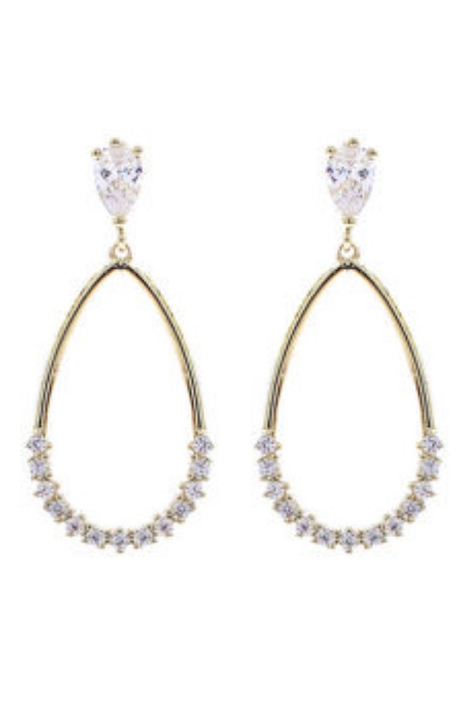 CZ TEARDROP DANGLE PIERCED EARRINGS