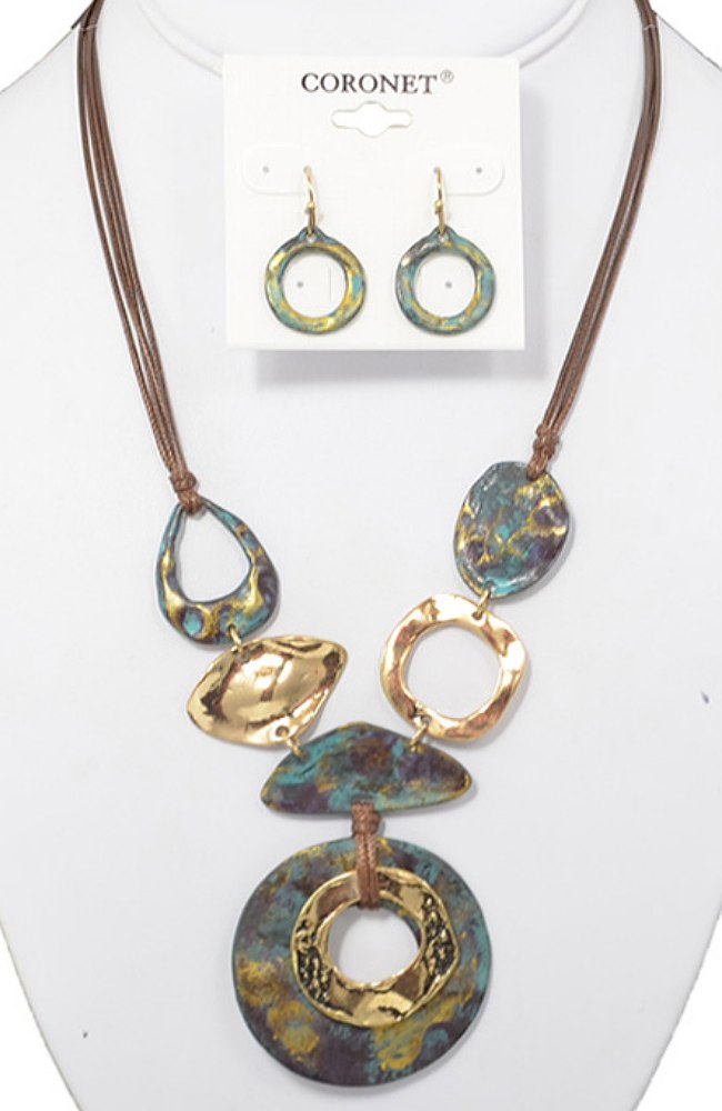 GOLD/BROWN/PATINA OVAL NECKLACE SET