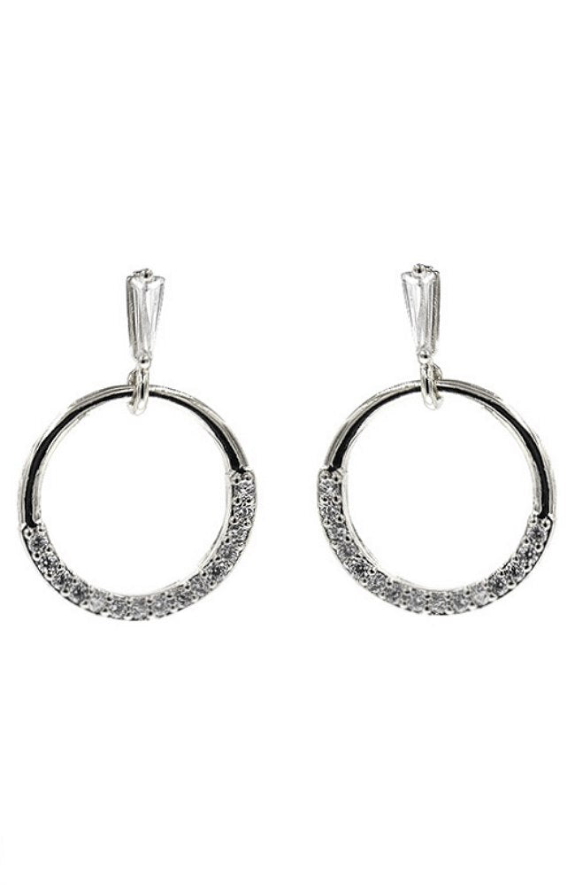CZ TAPERED TOP CIRCLE DROP PIERCED EARRINGS