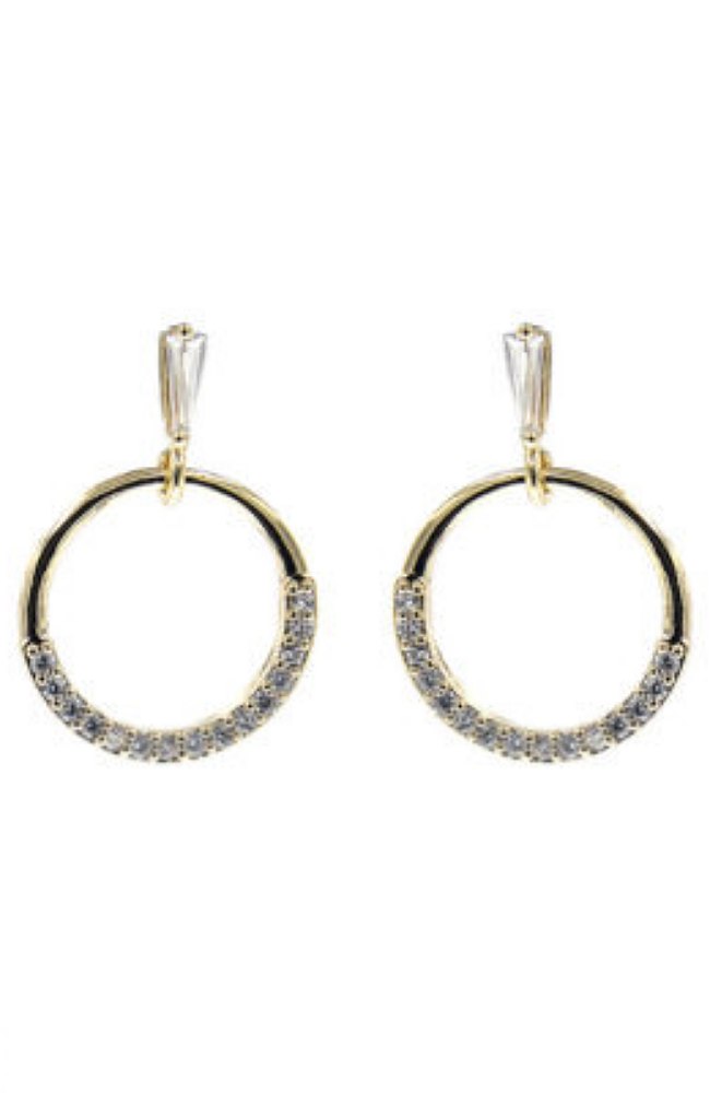 CZ TAPERED TOP CIRCLE DROP PIERCED EARRINGS