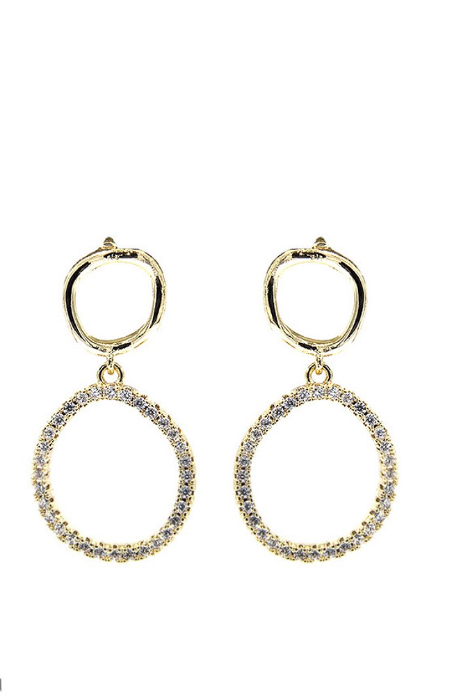 CZ DOUBLE CIRCLE PIERCED EARRINGS