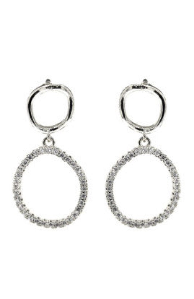 CZ DOUBLE CIRCLE PIERCED EARRINGS