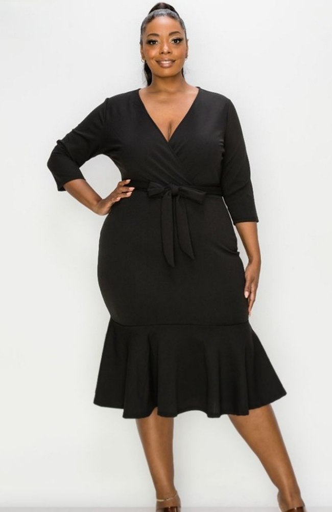 Belted Ruffle Bottom Dress 3X / Royal Blue Belted Ruffle Bottom Dress 3X / Royal Blue