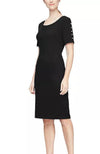 Embellished Short Scoop Neck Sheath Dress-Black
