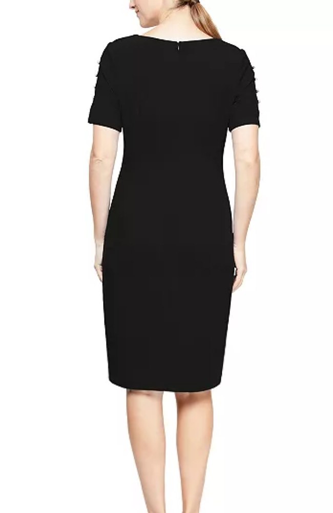 Embellished Short Scoop Neck Sheath Dress-Black
