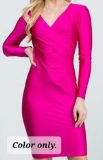 Sleeveless Fuschia Overlay Tricot Dress with Side Pleats