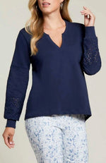 Split Neck Top with Embroidery