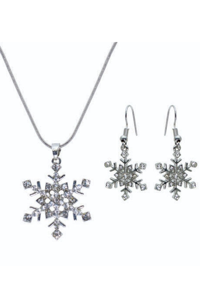 SILVER CRYSTAL SNOWFLAKE NECKLACE SET-1