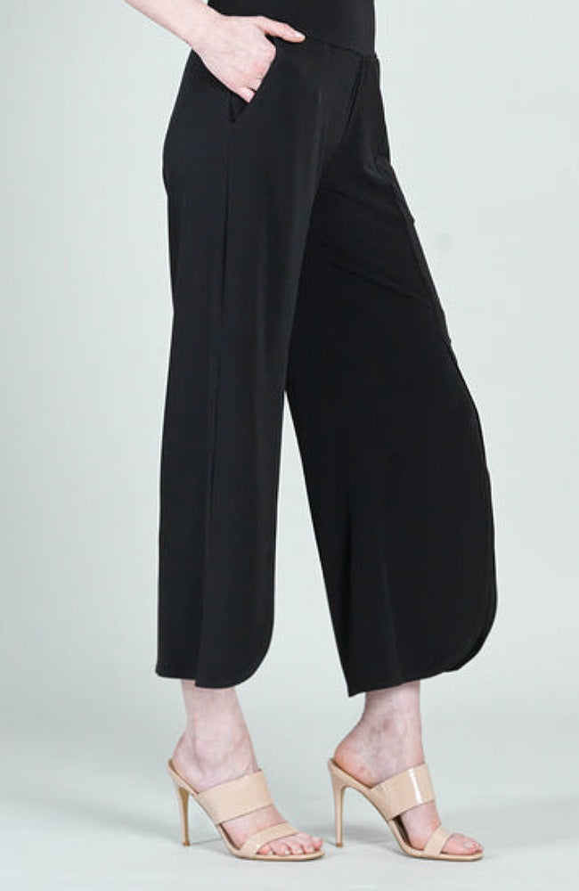 Black Front Slit Ankle Petal Pant