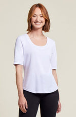Elbow Sleeve Scoop Neck-White