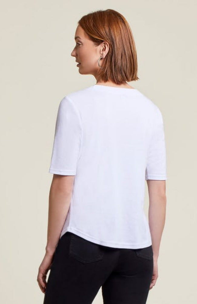 Elbow Sleeve Scoop Neck-White