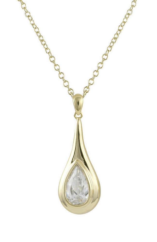 Gold Necklace with Pear Shape Cubic Zirconia Center