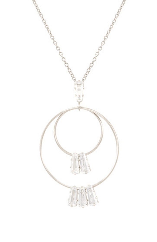 Platinum/Rhodium Necklace with White CZ Baguettes
