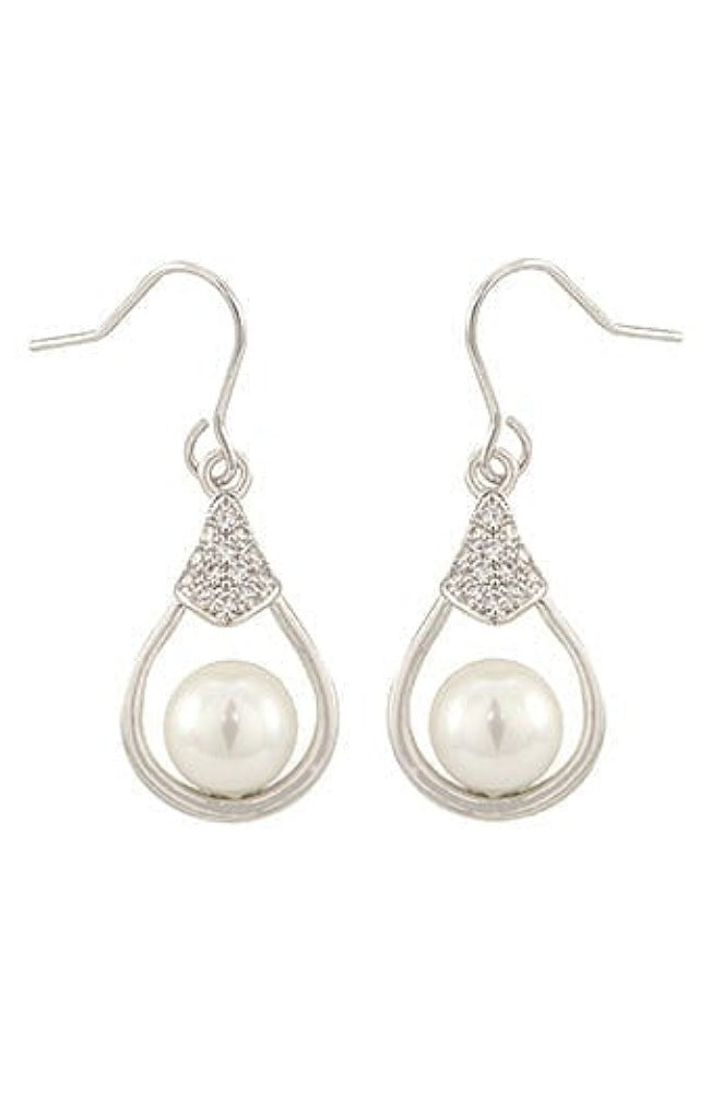 Platinum/Rhodium Nickel Free Earring with CZ & White Pearls