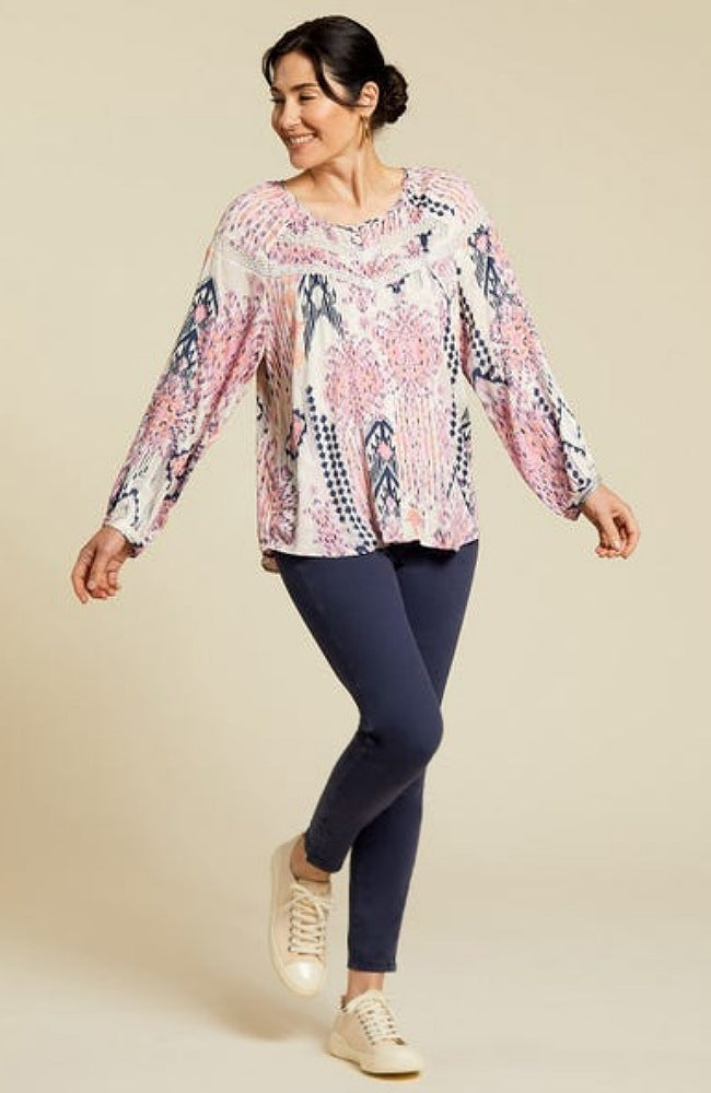 Printed Lace Insert Blouse