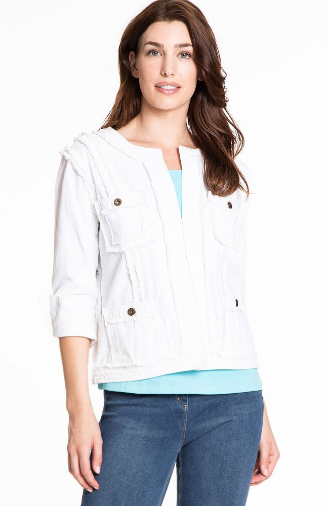 White Fringe Trim Jacket