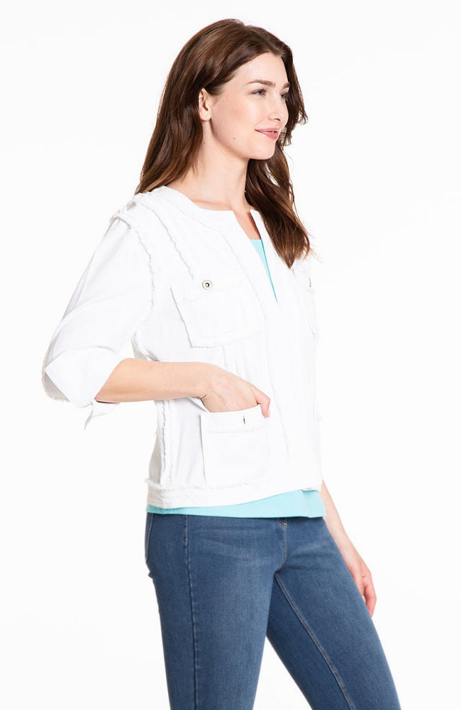 White Fringe Trim Jacket