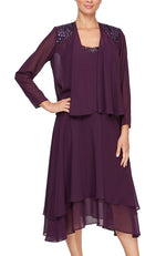 Deep Plum Beaded Shoulder Jacket Dress