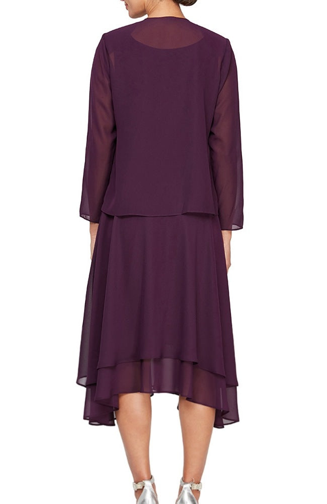 Deep Plum Beaded Shoulder Jacket Dress