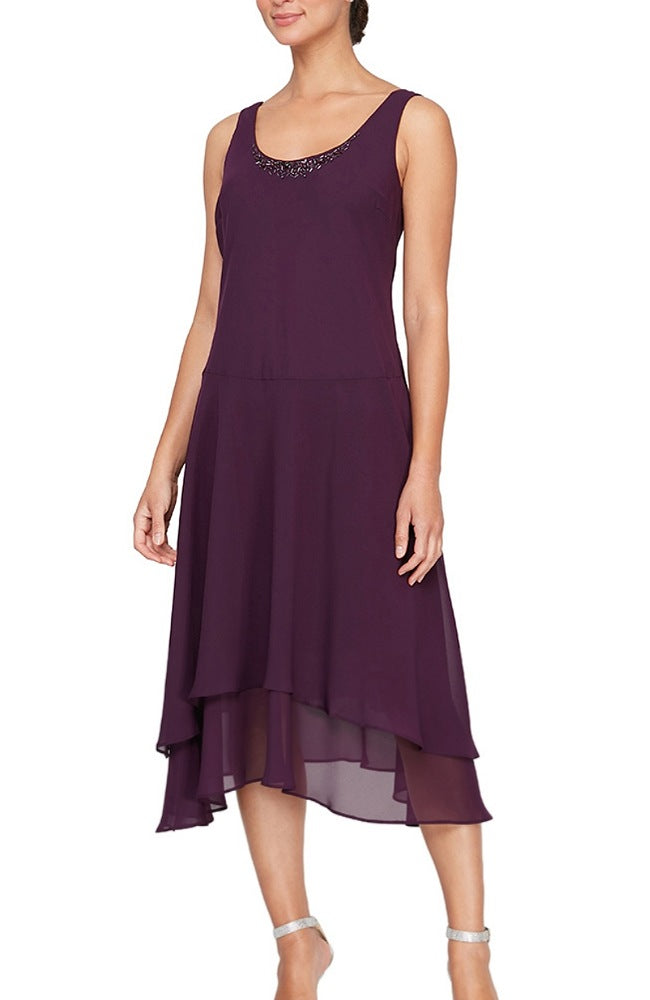 Deep Plum Beaded Shoulder Jacket Dress