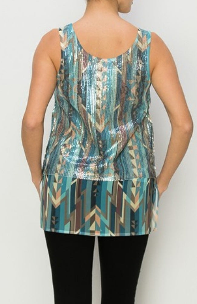 Sequin Tank with Chiffon Layer