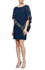 Capelet Sleeve Asymmetrical Popover Knit Dress