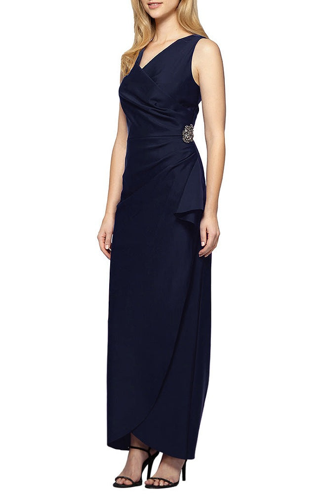 Long Sheath Dress with Surplice Neckline