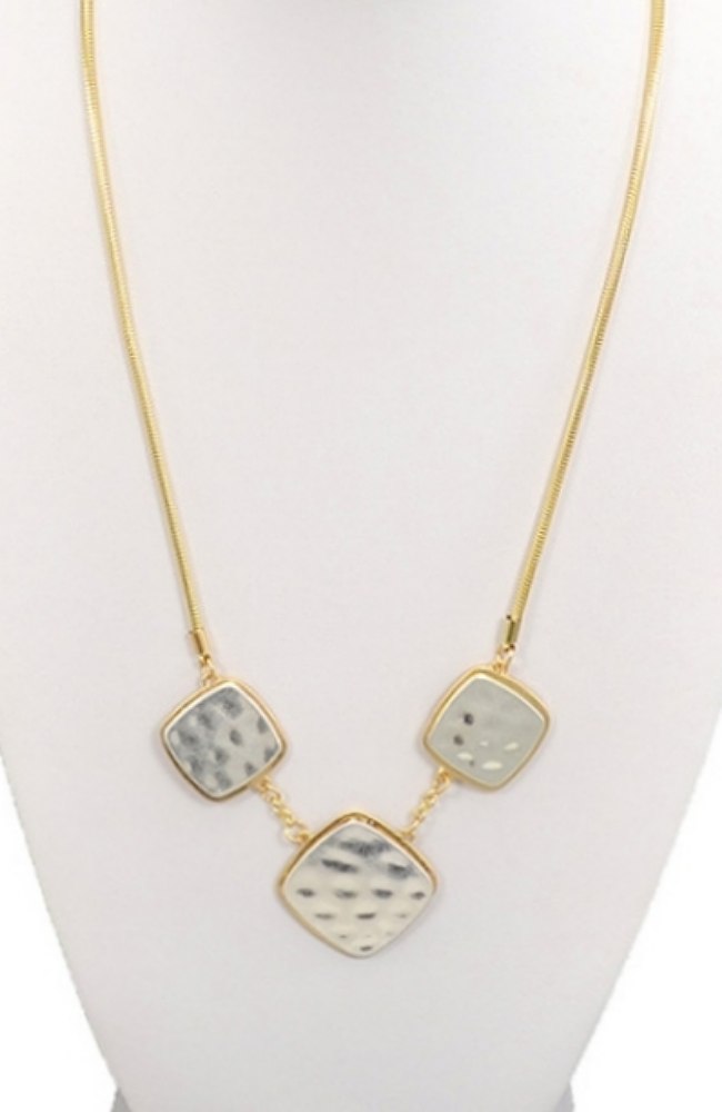 Two-Tone Hammered Square Necklace