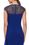 V-Neck Cap Sleeve Embellished Ruffle Side Slit Jersey Gown