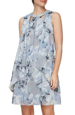 Printed Sleeveless Dress with Embellished Cutout Neckline