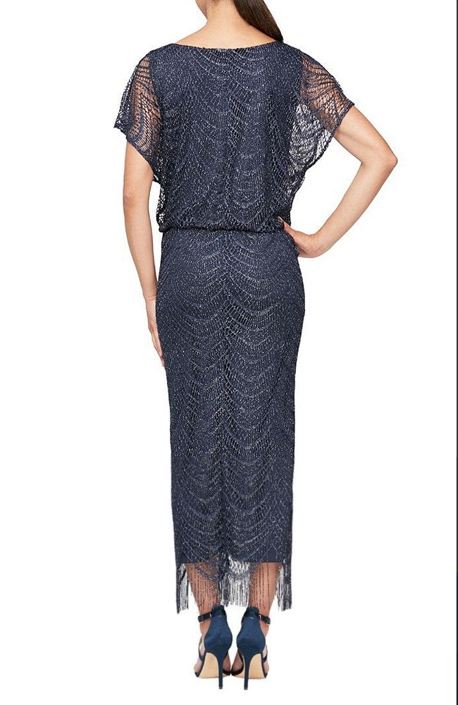 Fringe Hem Crochet Blouson Long Dress