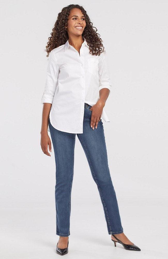 Retro Blue Petite 5-Pocket Straight Leg Dream Jean